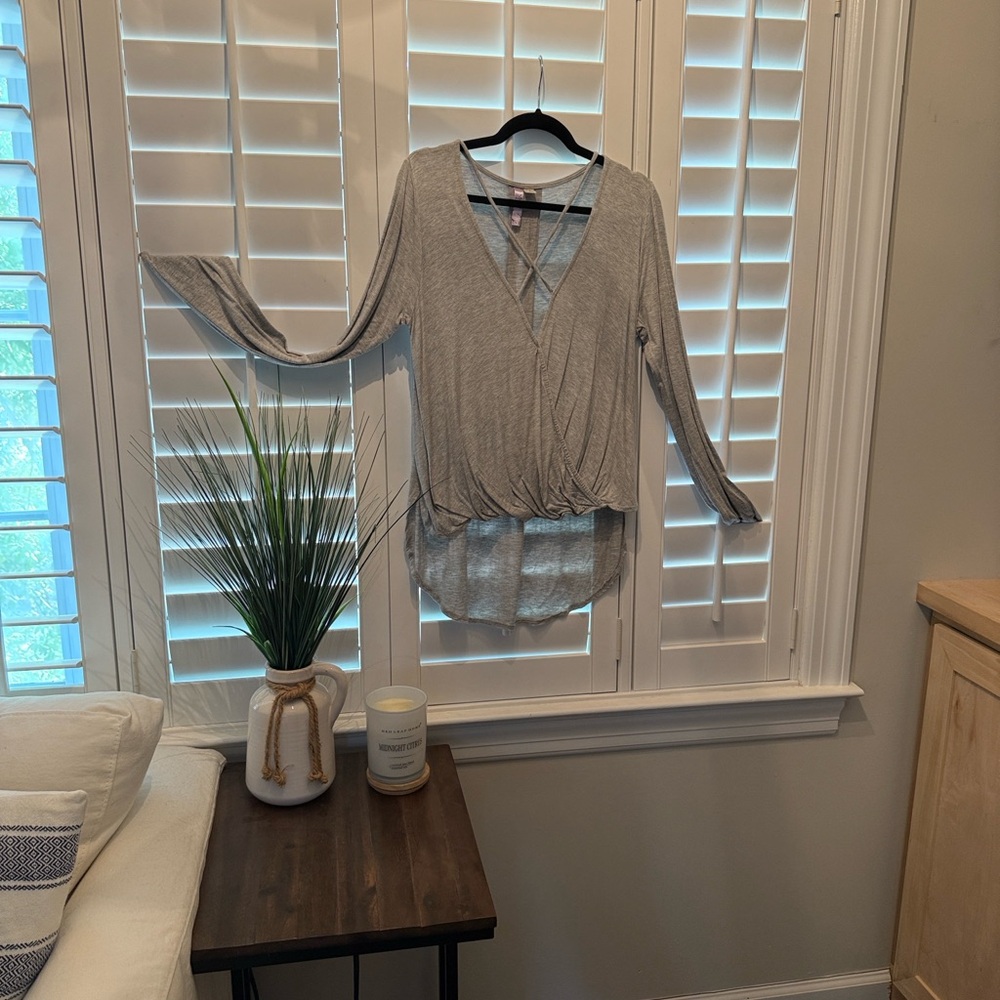 Alya Light Gray V-Neck Wrap Blouse